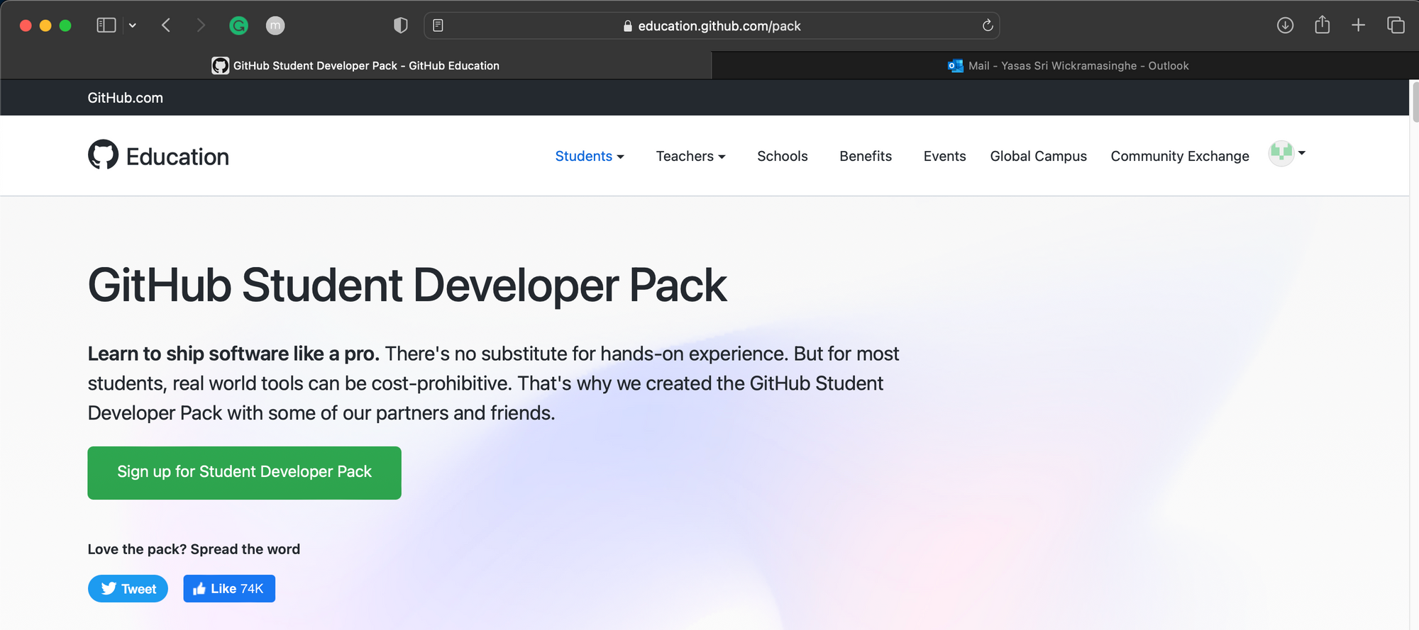 GitHub Student Developer Pack Website